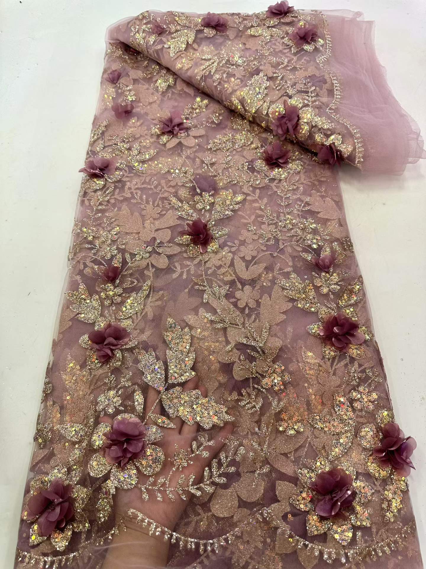 Glitter Tablecloth - قماش دانتيل أفريقي مطرز بالترتر، أقمشة