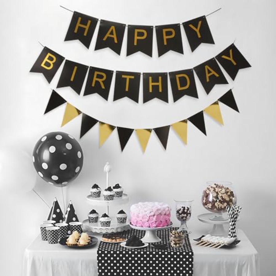 Party Banner Gold - راية مخططة باللونين الأسود والذهبي مع