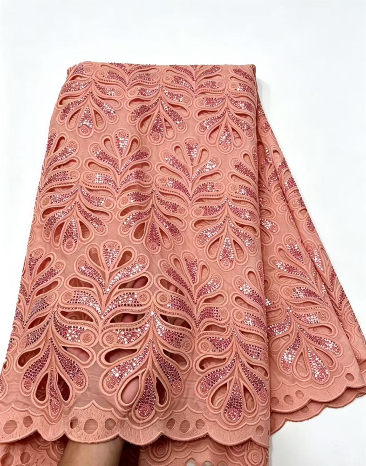 قماش دانتيل أفريقي نيجيري عالي - مراجعة Glitter Tablecloth وسعره